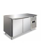 Tavolo refrigerato in acciaio Inox AISI 304 ventilato  - 2 porte - capacità 282 Lt. - temp. -2° +8°C - GN 1/1 - mm 1360x700x850h
