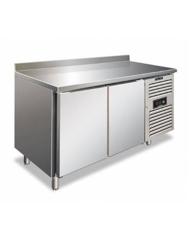 Tavolo refrigerato con alzatina 2 Porte ventilato -2° +8°C in acciaio inox AISI 304 -Classe B- Tropicalizzato - cm 136x70x86/96h