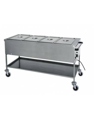 Carrello termico in acciaio inox con resistenza a secco 4x1/1 GN (senza acqua) cm 148x65x85h
