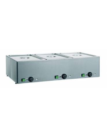 Tavola calda da banco inox bagnomaria - capacità 3x 1/1 GN - potenza 3x1000w - cm 99x54x22h