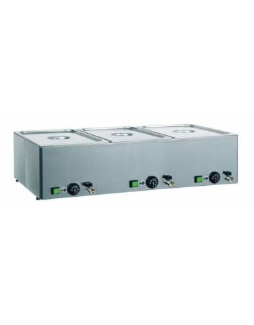 Tavola calda da banco inox bagnomaria - capacità 3x 1/1 GN cm 99x54x22h