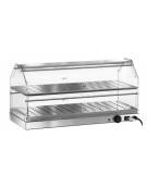 Vetrina riscaldata inox da banco per colazione, 2 piani - con umidificazione - vetri curvi - cm 85x35x40h