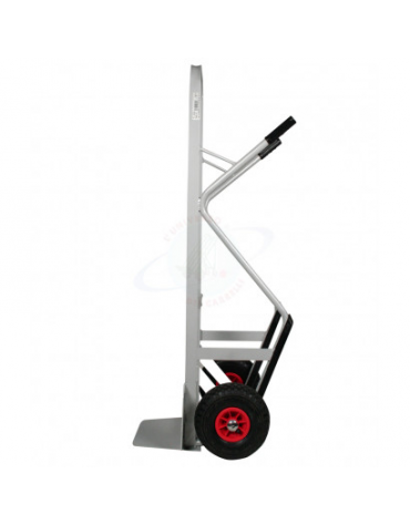 Carrello portacasse in alluminio con scivolo spalla tubolare 2 ruote pneumatiche cerchio nylon Ø cm 26 - cm 49x134h