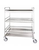 Carrello scolapiatti inox, capacità 2 ripiani scolapiatti e 1 per bicchieri, piano raccogli gocce - cm 110x62x134h