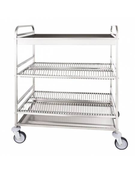 Carrello scolapiatti inox, capacità 2 ripiani scolapiatti e 1 per bicchieri, piano raccogli gocce - cm 110x62x134h