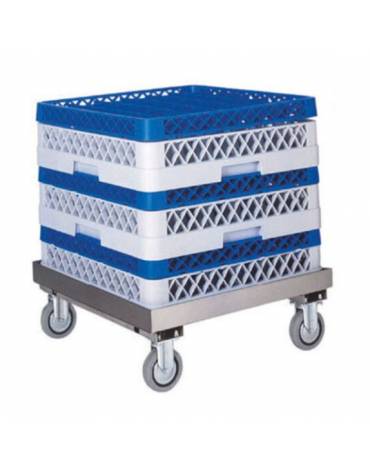 Carrello vasca portacestelli inox, senza Manico per conduzione - cm 52x52x20h
