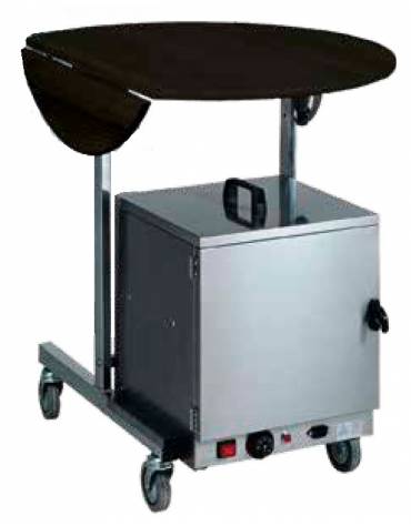 Carrello breakfast inox e legno. ripiano ribaltabile tondo colore carbon - cm Ø80x80h