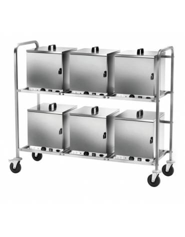 Carrello portacassette termiche inox 25x25. guide per contenere 6 cassette termiche cm 155x61x132h