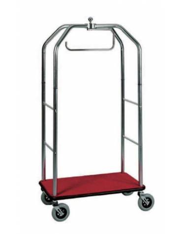 Carrello porta valigie con appendiabiti. Acciaio cromato, base in moquette Rossa - cm 95x55x190h