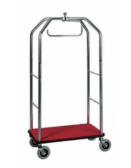 Carrello porta valigie con appendiabiti. Acciaio cromato, base in moquette Rossa - cm 95x55x190h