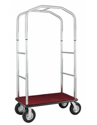 Carrello porta valigie con appendiabiti. Acciaio cromato, Base con moquette Rossa - cm 95x55x183h