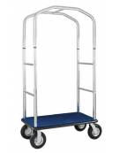 Carrello portavaligie con appendiabiti in acciaio cromato con base in moquette  cm 95x55x183h