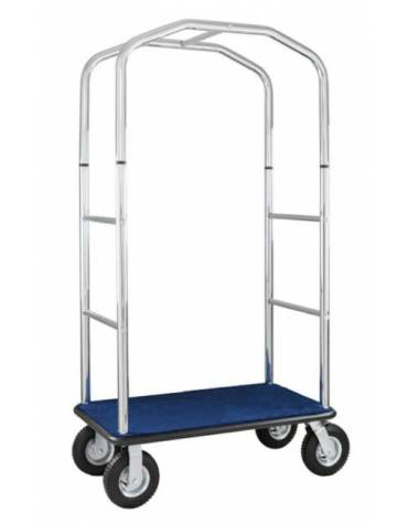 Carrello portavaligie con appendiabiti in acciaio cromato con base in moquette  cm 95x55x183h