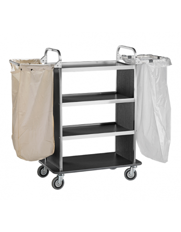 Carrello portabiancheria inox, 4 ripiani in laminato - colore Carbon - cm 143x50x123h
