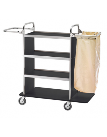Carrello portabiancheria in acciaio inox, 4 ripiani in laminato - colore Carbon - cm 110/143x50x123h