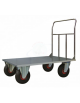 Carrello con pianale in lamiera 20/10, struttura inox AISI 304 - 4 ruote girevoli, 2 con freno pneumatiche - piano cm 80x120