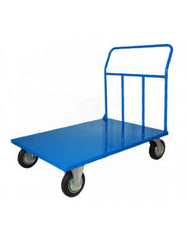 Carrello con pianale in lamiera 20/10 , 4 ruote girevoli gomma piena, 2 con freno Ø cm 20 - cm  80x120
