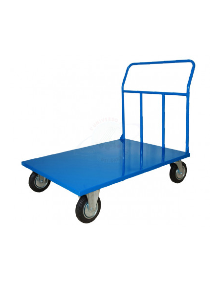 Carrello con pianale in lamiera 20/10 , 4 ruote girevoli gomma piena, 2 con freno Ø cm 20 - cm  80x120
