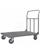 Carrello a pianale in acciaio alimentare AISI 304 spessore lamiera 12/10, 2 ruote fisse, 2 girevoli Ø cm 20 - paino cm 80x120