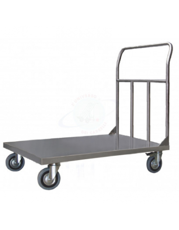 Carrello a pianale in acciaio alimentare AISI 304 spessore lamiera 20/10, 2 ruote fisse, 2 girevoli Ø cm 20 - cm 80x123x100h