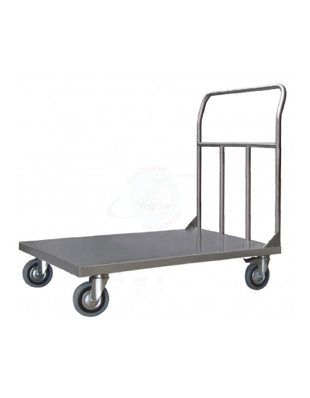 Carrello a pianale in acciaio alimentare AISI 304 spessore lamiera 20/10, 2 ruote fisse, 2 girevoli Ø cm 20 - cm 80x123x100h
