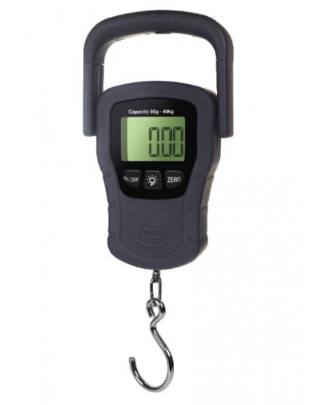 GANCIO PESATORE ELETTRONICO IN ABS - PORTATA KG 40 - SCALA G 50 - METRO PER MISURARE INCORPORATO - mm 232x90x25h