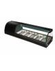 Vetrina Espositore soprabanco per sushi refrigerazione statica 0° +6°C-Vetri curvi-N° 5 Vaschette GN 1/3 incluse-cm 150x41x30h