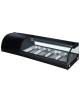 Vetrina Espositore soprabanco per sushi refrigerazione statica 0° +6°C-Vetri curvi-N° 4 Vaschette GN 1/3 incluse-cm 120x41x30h