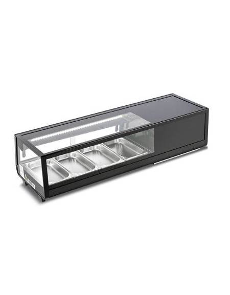 Vetrina refrigerata statica da banco per sushi 0°C/+12°C con 4 vasche da GN 1/3 incluse - Vetri dritti - cm 117,7x40,6x31,8h