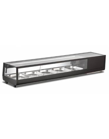 Vetrina refrigerata da banco per sushi con 5 vasche da 1/2 GN, profondità 4,5 cm