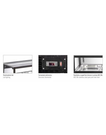 Vetrina refrigerata da banco per sushi con 5 vasche da 1/2 GN, profondità 4,5 cm
