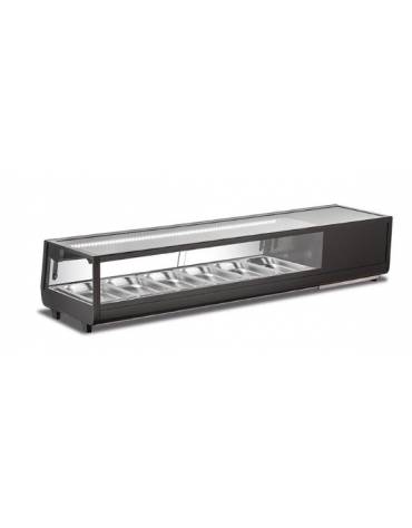 Vetrina refrigerata per sushi con vetro frontale dritto statica +0°/+12 °C con 6 vaschette GN 1/3 incluse - cm 152,9x40,6x31,8h