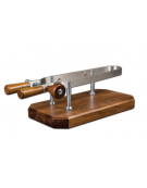Morsa per prosciutto in Acciaio inox, supporto e manici in legno pregiato. CM 58x25x19h