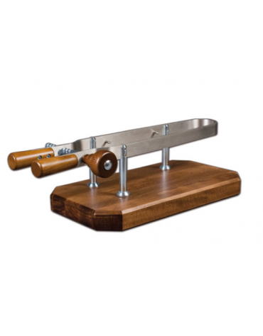 Morsa per prosciutto in Acciaio inox, supporto e manici in legno pregiato. CM 58x25x19h