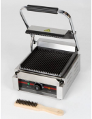 Piastra di cottura singola elettrica in ghisa - rigata sopra/sotto - piano inferiore mm 240x230 - Potenza W 1800