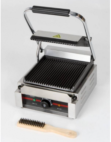 Piastra di cottura singola elettrica in ghisa - rigata sopra/sotto - piano inferiore mm 240x230 - Potenza W 1800
