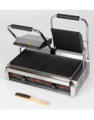 Piastra di cottura doppia elettrica in ghisa - rigata sopra/sotto - piano inferiore mm 500x230 - Potenza W 1800 - 2 termostati