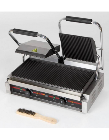 Piastra di cottura doppia elettrica in ghisa - rigata sopra/sotto - piano inferiore mm 500x230 - Potenza W 1800 - 2 termostati