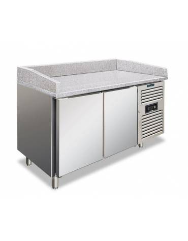 Tavolo refrigerato pizzeria 2 porte, 2 ripiani - piano in granito - Temperatura +2° +8°C - Cm 151,5x80x100h - CLASSE B