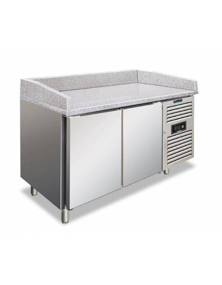 Tavolo refrigerato pizzeria 3 porte, 2 ripiani - 390 Lt. - piano in granito - mm 1515x800x1000h