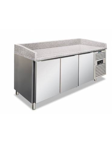 Tavolo refrigerato pizzeria 3 porte, 3 ripiani - 580 Lt. - piano in granito - mm 2025x800x1000h