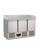 Saladette banco pizza refrigerato, 3 porte - Statico con agitatore +2°+8°C - Piano in granito - CLASSE C - cm 140×70×101h