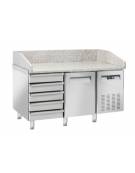 Tavolo pizza refrigerato con piano in granito e 1 sportello + cassettiera a 5 comparti neutri - temp. +2°/+8°C - cm 150x80x104h