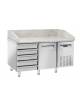 Tavolo pizza refrigerato con piano in granito e 1 sportello + cassettiera a 5 comparti neutri - temp. +2°/+8°C - cm 150x80x104h
