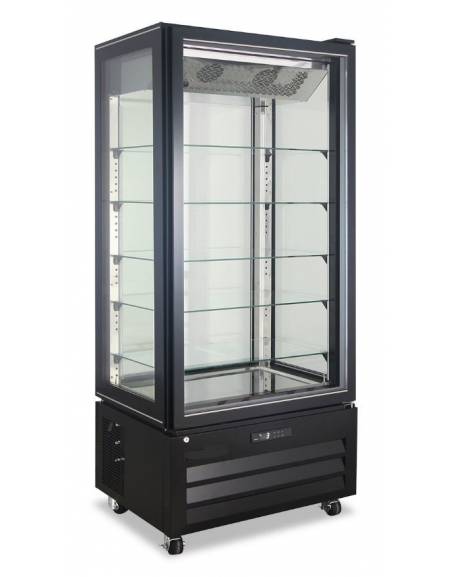 Vetrina verticale negativa ventilata no frost -18°/-22°C - N° 4 Lati a vetro - Colore Nero - cm 85x65x195h