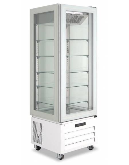 Vetrina verticale negativa ventilata no frost -18°/-22°C - N° 4 Lati a vetro - Colore Bianco - cm 65x65x195h