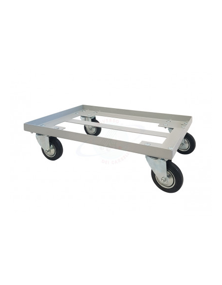 Carrello in Acciaio per Trasporto di 2 Contenitori 400x300 o 1 Contenitore 600x400  - 4 Ruote Girevoli In Gomma - cm 60x40x10h