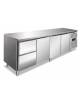 Tavolo refrigerato Tropicalizzato 3 Porte + 1 Cassettiera a 2 cassetti GN 1/2 in inox AISI 304-Ventilato TN -2°+8°C-cm 223x70x86