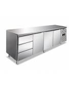 Tavolo refrigerato 3 Porte + N° 1 Cassettiera a 3 cassetti GN 1/3 in inox AISI 304 - Ventilato TN -2°+8°C - cm 223x0x86h