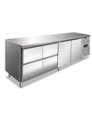 Tavolo refrigerato Tropicalizzato 2 Porte +2 Cassettiere a 2 cassetti GN 1/2 in inox AISI 304-Ventilato TN -2°+8°C-cm 223x70x86h